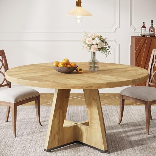 Tribesigns Farmhouse Dining Table, 47 Inch Round Dinner Table for 4 (Natural)