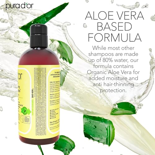PURA D'OR 16 Oz Original Gold Label Anti-Thinning Biotin Shampoo Natural Earthy Scent, CLINICALLY TESTED Effective Results, Herbal DHT Blocker Hair Thickening Products, Women & Men, Color Treated Hair
