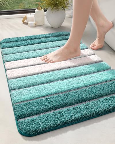 DEXI Bath Mats for Bathroom, 16x24 Absorbent Microfiber Bath Mat Quick Dry, Washable Bathroom Rugs with Non Slip Backing for Shower Floor, Turquoise