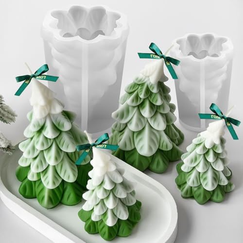 2 Pcs Christmas Candle Molds, Christmas Tree Silicone Molds for Candles Wax Soap Plaster Epoxy Resin Casting Craft Xmas Home Decoration Handmade Gift