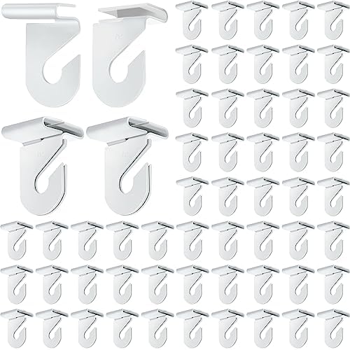 Vicenpal 100 Pair Drop Ceiling Hooks Bulk for Classrooms Hanging, Metal Suspended Track Tile Hooks Aluminum White Heavy Duty T Bar Clips, Hold up to 20 Lbs for School Offices Plants Decorations