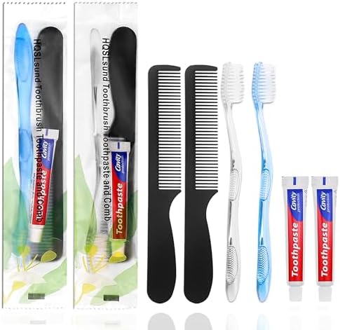 100 Pack Disposable Toothbrushes with Toothpaste and Comb for Homeless Individually Wrapped,10g Travel Toothpaste,7inch Black Hair Comb
