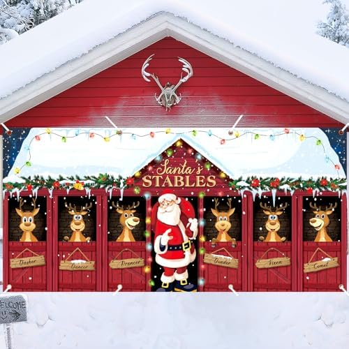 16 x 7ft Christmas Garage Door Banner Decoration Magnetic Garage Door Covers Large Christmas Backdrop Decorations for Indoor Outdoor Xmas Party(Santa Claus)
