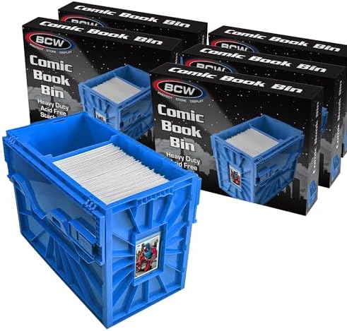 BCW Short Comic Book Bin | Holds 150 Comics | Stackable Plastic Storage | Acid-Free Organizer | Blue, 5 Pack