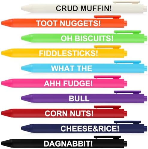 Crtiin 10 Pcs Funny Pens for Adults Fun Ballpoint Pens Bulk with Sayings Novelty Quotes Black Ink for Christmas Women Men Coworkers Colleagues Office Gifts(Bright Color,Negative)