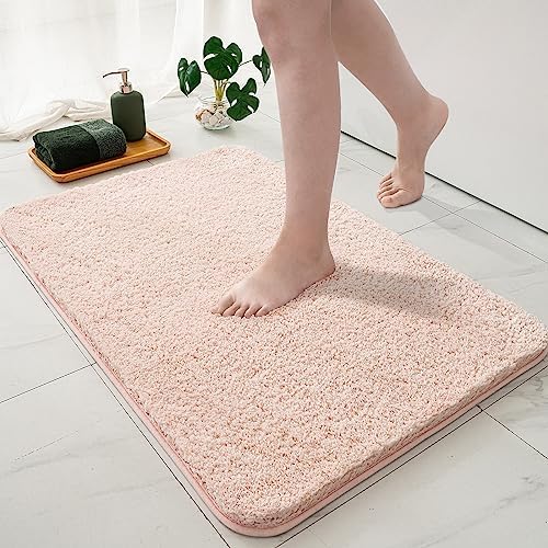 MIULEE Pink Bathroom Rug - Cute Absorbent Bath Mat Made of Thick Fluffy Microsiber for Bathroom Floor, Tub or Entryway, Non Slip Rubber Backside for Extra Safety, Machine Washable - Blush, 20''x30''