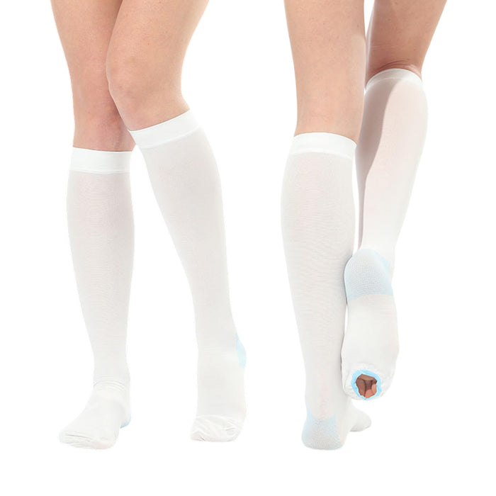 2Pairs Ted Hose Compression Stockings for Women and Men, Anti Embolism Compression Stockings, Surgical Compression Stocking, 15-20 mmHg Compression TED Hose with Inspect Toe Hole (Knee High, L)