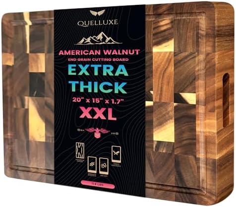 (1.7" Extra Thick & Large) 20"x15" American Black Walnut Wood End Grain Cutting Board for Kitchen with Juice Groove, Inner Handles, Heavy-Duty Butcher Block, Wooden Chopping Board, Charcuterie Boards