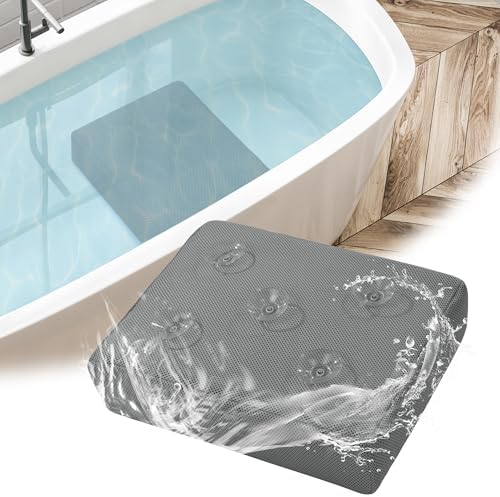 MABOZOO Thicken Bath Cushion for Tub, 4 Inch Booster Seat 3D Air Mesh Hot Tub Cushion Seat with 5 Non-Slip Suction Cups Quick Dry Bath Accessories Indoor Outdoor (Gray)