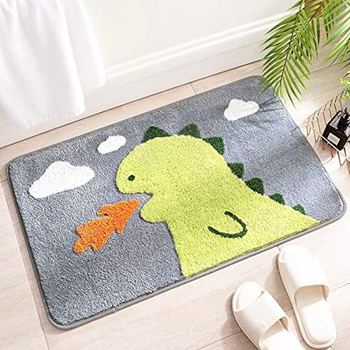 Molesun Dinosaur Bath Mat Non Slip, Bath Rug Soft Shower Rug Plush Microfiber Water Absorbent Thick Shaggy Floor Mats for Bathroom, Bedroom, Kitchen, Machine Washable, 16" x 24"