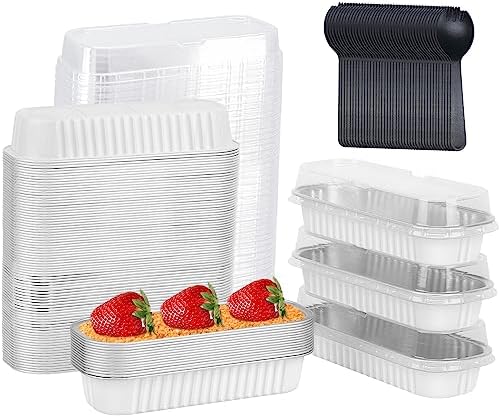 LNYZQUS Mini Loaf Pans with Lids 100 Pack, 6.8oz Mini Cake Pans Rectangle Aluminum Foil Baking Tins Containers,Disposable Small Cake Baking Pan Cupcake Baking Cups Muffin Tins-White