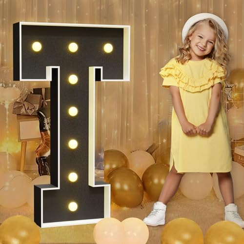 imprsv Marquee Letters Black 3FT: Black Party Decor - Light Up Letter T Large 3 Feet Tall - Party Decorations Letter for Birthday Wedding Proposal Events