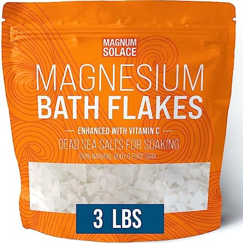 Magnesium Flakes for Bath - Magnesium Chloride Flakes - Dead Sea Salts for Soaking - Enhanced with Vitamin C Crystals, 3.0 LBS