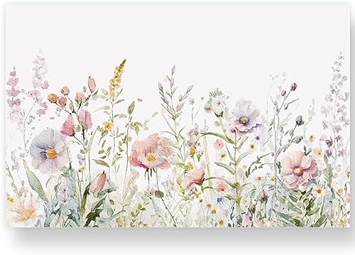 50 Pack Floral Paper Placemat Disposable Watercolor Wildflower Place Mat 11 x 17 Inch Flower Decorative Paper Table Mat for Dinner Table Setting Bridal Shower Wedding Party Supplies