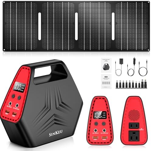 100W Solar Generator with 40W Foldable Solar Panel, Sinkeu 24600mAh Power Bank with AC Outlet for Home Use 97.68Wh Portable Power Station for Camping Hurricane Emergency