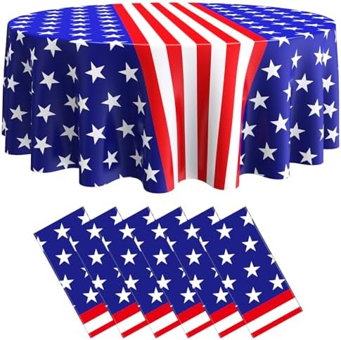 Oudain 6 Pcs 4th of July Tablecloth 84 Inch Plastic American Flag Tablecloths Disposable 4th of July Table Cover for Veterans Memorial Independence Day Patriotic Party Supplies (Star)