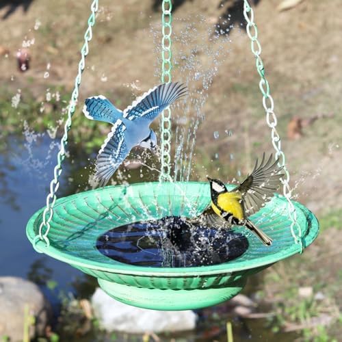 12.3" Hanging Bird Bath with Solar Fountain Bird Bath Bubbler，Birdbath Fountain for Garden Patio Decor,Green