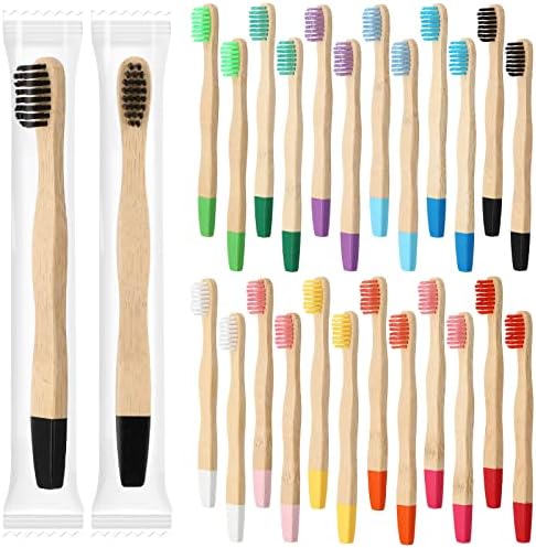 Estune 24 Pcs Kids Bamboo Toothbrushes Soft Bristle Individually Wrapped Toddler Toothbrush Manual Travel Tooth Brushes for Kids Children Adults School Travel Teeth Oral Supplies 5.7 Inch
