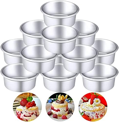 Nuenen 12 Pcs Round Cake Pans Aluminum Round Mold Smash Cake Baking Cheesecake Pans for Home Party Baking Supplies (4 Inch)