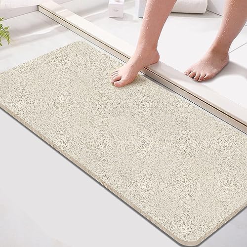 Extra Long Non-Slip Bath Mat, 15.7×36 Inch, PVC Loofah Bathroom Mats, Loofah Mats for Shower and Bathroom, Quick Drying, Beige