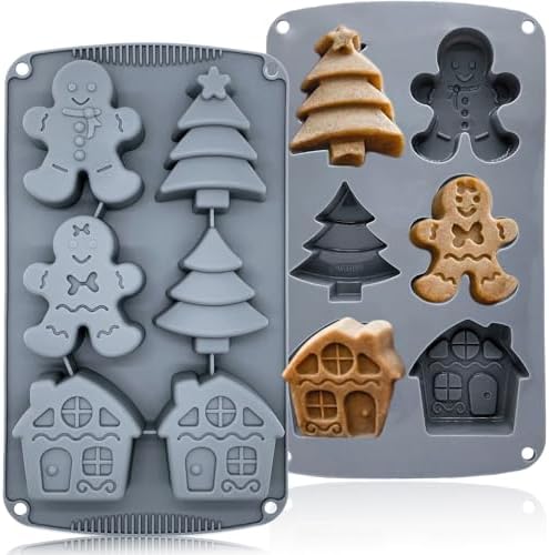 Christmas Silicone Molds For Baking Large Christmas Tree Holiday Silicone Mold 3D Shape Gingerbread Man Candy House Pine Tree Silicone Molds for Soap Jello Chocolate Cake MadeleineCandle Molds(1PCS)