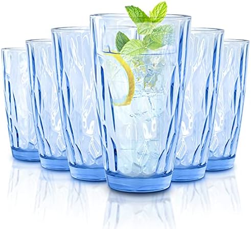 CREATIVELAND Highball Glass Tumbler Light Blue Set of 6, for Water,Cocktail,Juice,Beer,Iced Coffee,Clear Blue Glassware for Bar Kitchen,Thick & Heavy Glass Drinking Glasses with Heavy Base 16oz/450ML