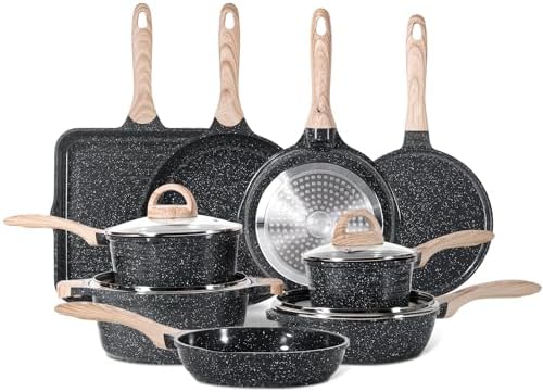 JEETEE 24Pcs Ceramic Cookware Set, Gray Pots and Pans Set Non Stick, Kitchen Healthy Non Toxic Induction Cookware Sets W/Saucepans, Sauté Pan, Griddle, Crepe Pan & Pancake Rake (PFOA, PFAS, PFOS Free)