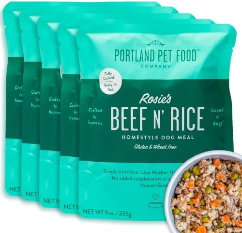 Portland Pet Food Company Rosie’s Beef N' Rice Wet Dog Food Pouches - Human-Grade, Gluten-Free Dog Food Toppers and Meals for Small, Medium and Large Breeds - Fresh Dog Food Made in the USA - 5-Pk