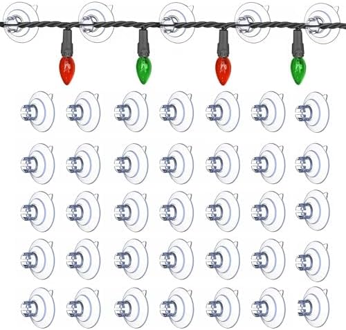 50 Pack Suction Cups for Glass - 1.2''/30mm Small Clear Rubber Suckers for Holiday Christmas Lights String Decoration, Strong Adhesive Suction Cups Holder for Table Window Mirror Bathroom