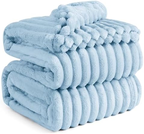 Bedsure Blue Fleece Blanket for Couch - GentleSoft Cozy Soft Blankets for Women, Cute Small Throws for Girls, Light Blue, 90x90 Inches