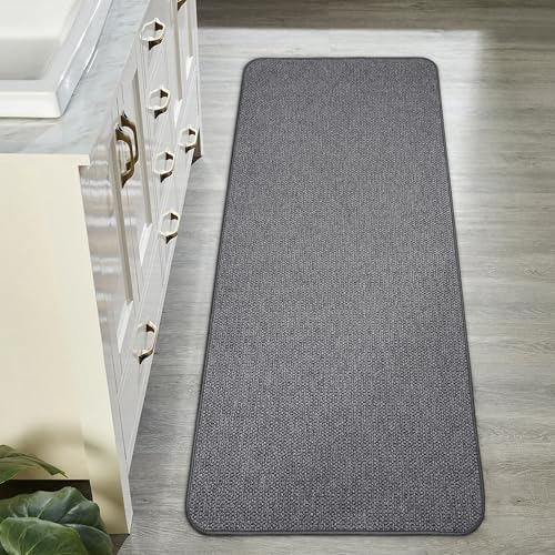 Bath Mat,Ultra Thin Long Bathroom Rugs,Large Bath Mats for Bathroom,Quick Dry,Non-Slip,Machine Washable,Fit Under Door,Bath Rug Runner,Shower Outside,Sink,Home Decor Accessories.(Dark Grey,21''x47'')