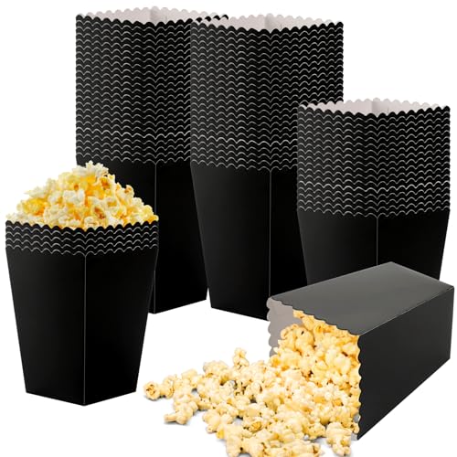200 Pcs Mini Popcorn Boxes for Party Black Popcorn Bags Cardboard Popcorn Cups Disposable Snack Candy Popcorn Containers Holder for Halloween Christmas Birthday Wedding (2.2 x 4.2 x 3 Inches)