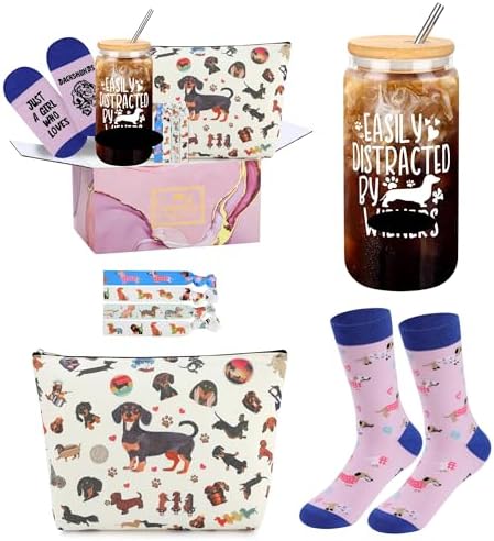 Dachshund Gifts for Women Dachshund Unique Gift Basket with Novelty Socks for Dog Mom Dog Lover Funny Bag Birthday Gifts for New Puppy Owners
