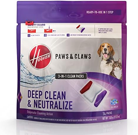 Hoover Paws & Claws Clean Packs, Sea Breeze Scent, Pre-Measured Concentrated Pack Solution, Tackles Tough Pet Messes & Stains, Pair Full Size Carpet Cleaning Machines