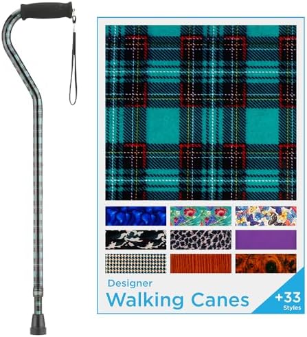 NOVA Designer Walking Cane with Offset Handle, Lightweight Adjustable Walking Stick with Carrying Strap