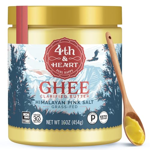 4th & Heart Himalayan Pink Salt Grass-Fed Ghee, Clarified Butter, Keto Pasture Raised, Non-GMO, Lactose and Casein Free, Certified Paleo (16 Ounces)