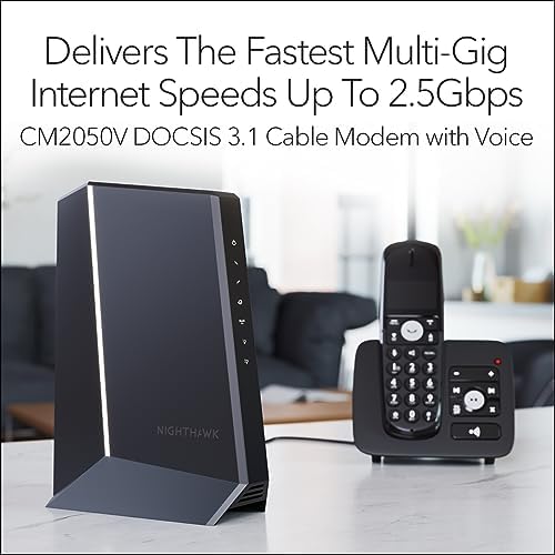 NETGEAR Nighthawk Multi-Gig Cable Modem for Xfinity Voice (CM2050V) – for Cable Plans up to 2.5Gbps - DOCSIS 3.1-2 Phone Lines