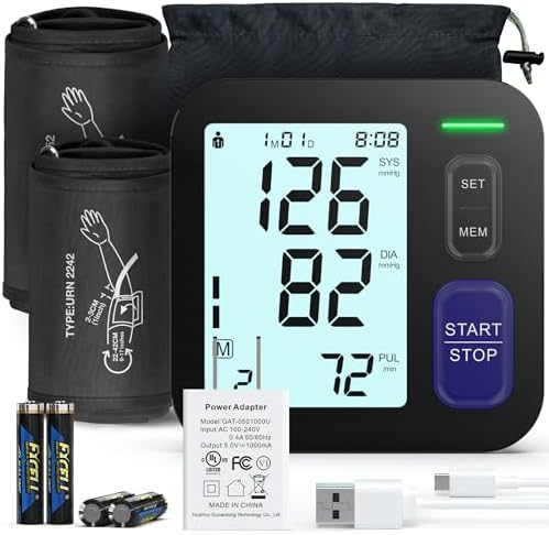 Upper Arm Blood Pressure Machine - 2 Size Cuffs, Medium/Large 9"-17" and Extra Large XL 13"-21" for Big Arms, Accurate Automatic Digital BP Machine for Home Use, Large Backlit Display, 2 Users