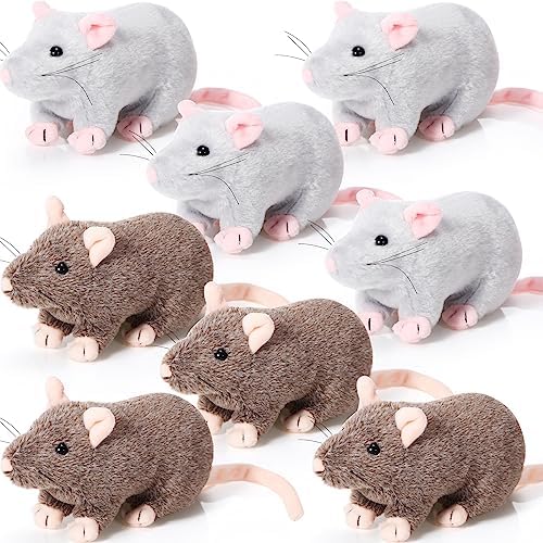Honoson 8 Pcs Rat Stuffed Animal Halloween Mouse Plush Toy 7 Inch Fake Rat Small Stuffed Mice Bulk Cuddly Realistic Plushies for Birthday Christmas Surprise Gifts(Grey, Brown,Classic)