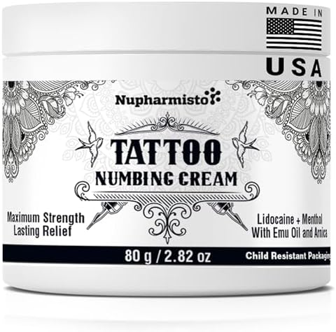 tattoo numbing cream Maximum strength : Lidocaine Menthol extra topical numb - long lasting Painless tattoo piercing waxing (80g)