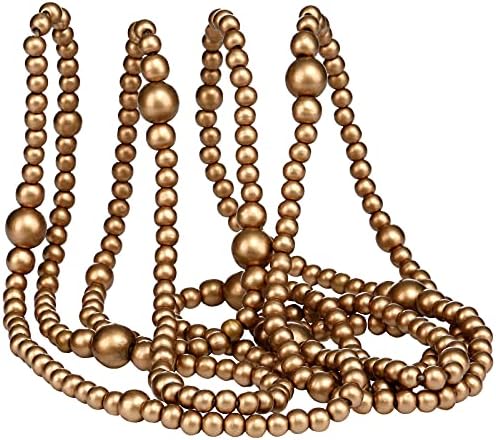 12 Feet Christmas Wooden Beads Garland Round Craft Farmhouse Vintage Wood Bead Garlands for Xmas Decoration Supplies(Gold)