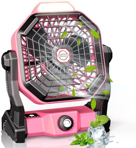 Camping Fan with LED Lantern, 10400 mAh 9 Inch Rechargeable Battery Powered Fan with 270 °Head Rotation, Stepless Speed and Quiet Battery Operated Tent for Picnic, Barbecue, Fishing, Travel, Home