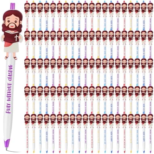 100 Pcs Christian Jesus Pens Bulk, Bible Verse Ballpoint Pen for Kids, Cute Jesus Ballpoint with Inspiring Quote, Religious Church Gift for Operation Christmas Box, Pastor Appreciation