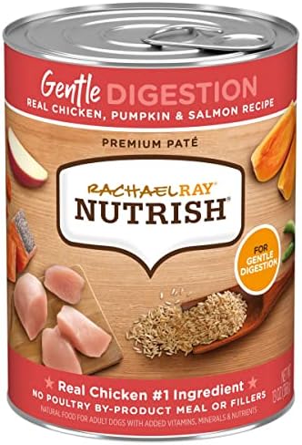 Rachael Ray Nutrish Gentle Digestion Wet Dog Food, Real Chicken, Pumpkin & Salmon, 13 Ounce Can (Pack of 12)