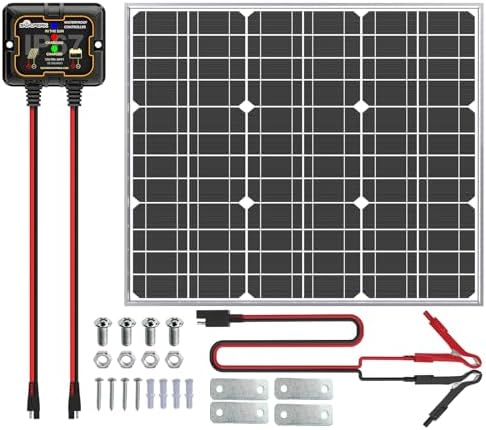 SOLPERK 50W Solar Batery Charger Solar Battery Maintainer + Upgrade 10A MPPT Charge Controller + Adjustable Mount Bracket for Car RV Boat Motorcycle,12V Solar Panel Kit Trickle Charging