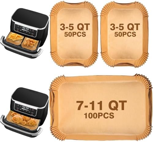 Air Fryer Liners Disposable Compatible for Ninja DZ071 Foodi 7-QT/Instant 9 QT DualZone FlexBasket Air Fryer, 150 PCS Unbleached Parchment Paper Liners for Ninja Air Fryer Accessories