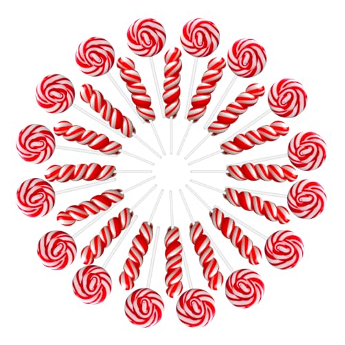 Red White Twisty & Swirl Lollipops 32pk (16 Twist & 16 Swirl), Valentine's Day Lollipops Candy Individually Wrapped Bulk - Red Candy Swirl Lollipops Suckers Cranberry Flavor - Birthday Party Favors