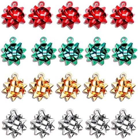 25PCS Christmas Charms for Jewelry Making Red Green Xmas Bow Charm Pendants for DIY Earring Bracelet Necklaces Holiday Clothes Sewing Bag Decoration Supply