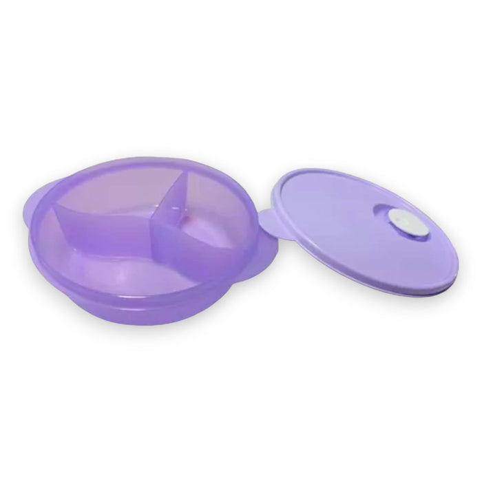 Tupperware CrystalWave Microwave Lunch Dish Divided Bowl Lilac Purple with White Vent Button, 3.25 Cup