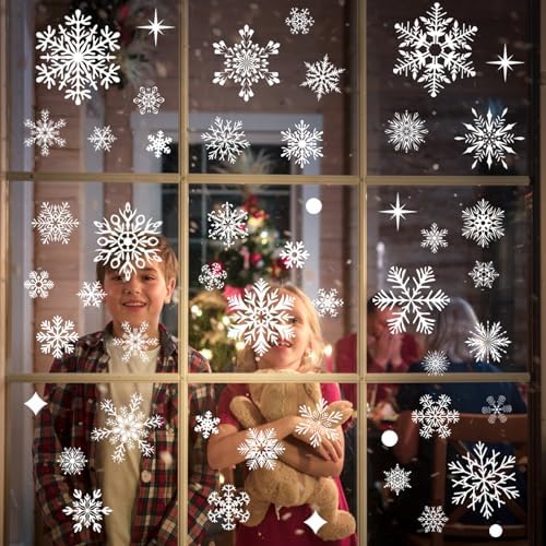 438Pcs Snowflake Window Cling Stickers for Christmas Decorations, 10 Sheets Christmas Window Clings of Different Shapes Xmas Decals for Glass Home Decor Indoor and Outdoor Party Supplies